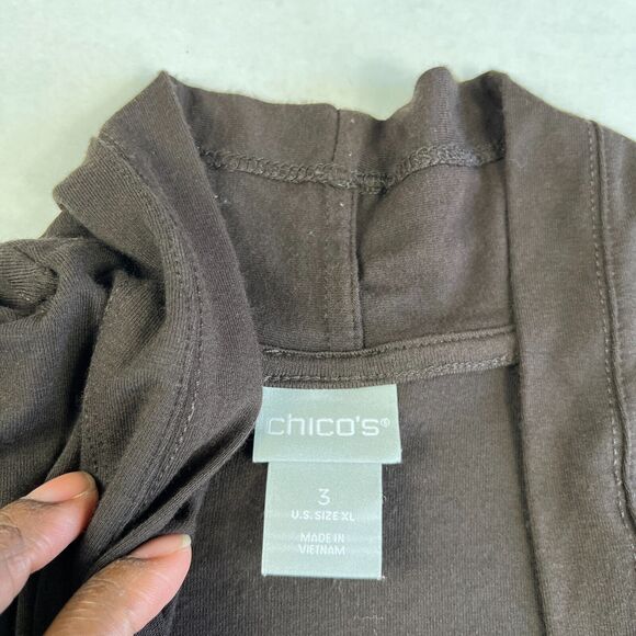 Chicos Draped Open Front Pleated Cardigan Brown Stretch Comfort Sweater 3 XL - Picture 4 of 11